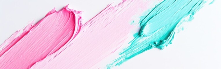 Aufkleber - Creative process with vibrant colors and texture on a white background showcasing pink and teal paint strokes