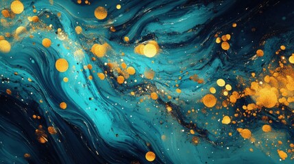 Leinwandbilder - Striking cyan and rich gold bokeh lights swirl and dance in a captivating abstract composition