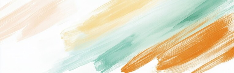 Poster - Soft pencil strokes create a layered pastel mint, peach, and orange abstract design on a white background
