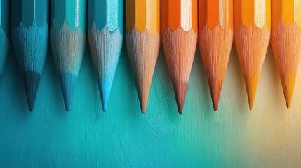 Poster - Colorful gradient of soft pencil strokes arranged elegantly on a textured surface showcasing artistic potential