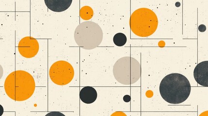 Poster - Minimalist design featuring dashed amber and gray patterns with circular shapes on a light background