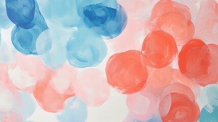 Poster - Vibrant pastel coral and blue circular strokes create a calming artistic composition for home decor or relaxation spaces