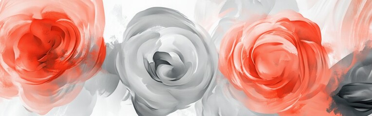 Aufkleber - Elegant coral and gray circular brushstrokes create a stunning floral composition for modern decor