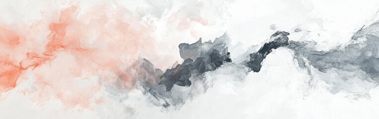 Poster - Elegant circular brushstrokes in coral and gray create a stunning abstract composition for modern art lovers