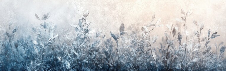 Poster - Ethereal icy gradient blends with delicate frost-covered foliage in a serene winter landscape