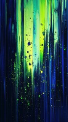 Aufkleber - Vertical abstract streaks of cobalt blue with vibrant green splashes creating a striking visual contrast