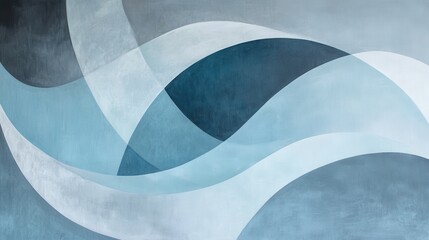 Leinwandbilder - Curved pastel blue and gray shapes create a harmonious abstract design with flowing lines and soft gradients