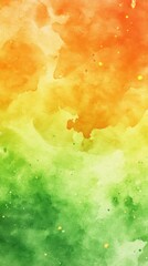 Fototapete - Vibrant watercolor background transitioning from orange to green with soft textures and bright splashes of color
