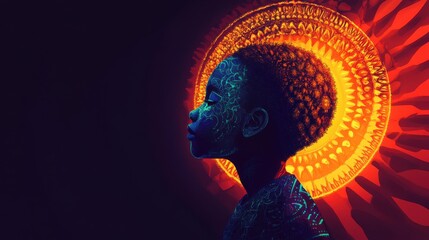Aufkleber - Child radiates light in a colorful visualization with intricate patterns