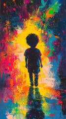 Poster - Vibrant depiction of a child glowing in a colorful world in a artistic, luminous setting