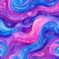 Fototapete - Vibrant watercolor doodle of swirling cosmic patterns with shades of blue and purple in an imaginative abstract design