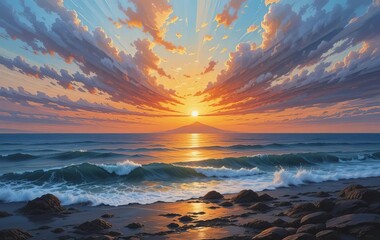 Wall Mural - An oil painting of a planet with a moon and a starry sky in the background