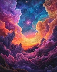 Wall Mural - the illumination of a cosmic watercolor painting comes from colorful nebula and stars