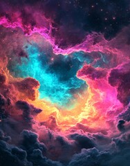 Wall Mural - watercolor painting of a nebula is represented with a variety of colors and bright shining stars