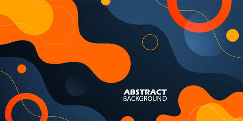 Wall Mural - abstract colorful orange fluid pattern on dark blue background. trendy banner liquid design. eps10 v