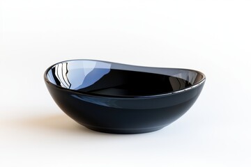 Aufkleber - Elegant Deep Black Ceramic Bowl with Smooth Reflections Placed on Clean White Surface Still Life Food Presentation