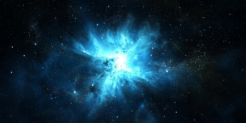 Wall Mural - Blue nebula with glowing core in dark space. Cosmic cloud formation with starry background. Astronomical phenomenon in deep universe. Galactic structure with radiant light