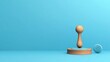 © Nguyen - Wooden Stamp 3D Render: Light Blue Minimalist Background AI Generated