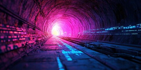 A glowing matrix of digital binary code streaming across cyberspace, blurred and undefined, represents the technological connectivity and data revolution