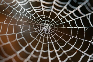 Intricate and Delicate Texture of a Spider's Web with Fine Silk Strands and Geometric Patterns