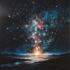 a spark-filled night sky with fireworks exploding