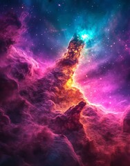 Wall Mural - colorful nebula and stars blend to form a mesmerizing cosmic watercolor painting
