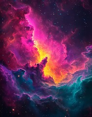 Wall Mural - a beautiful watercolor representation of a nebula features an array of bright and shining stars