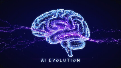 Wall Mural - ai evolution brain: a mesmerizing illustration of a human brain glowing with intricate, digital netw