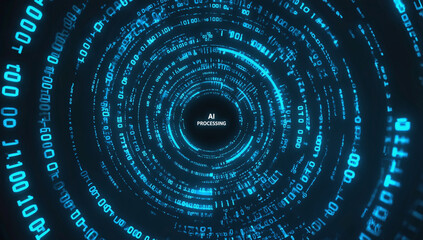 Digital Vortex: Abstract swirling blue binary code creates a hypnotic digital vortex,  a futuristic and technological illustration.