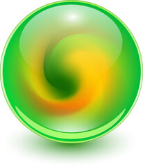 Aufkleber - Glass ball with abstract spiral shape inside, green shiny sphere with interesting marble pattern.