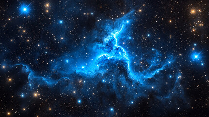 Stunning blue nebula cosmic space background with bright stars sky way deep dark night milky light