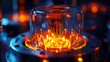 © Waqas - Close-up of a futuristic scientific device with a glowing orange filament inside a glass enclosure, surrounded by intricate metallic components, suggesting advanced engineering and high-tech design