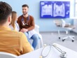 © Narin - A doctor discusses medical imaging with two patients in a modern clinic setting, highlighting a professional healthcare environment.