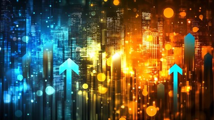 Wall Mural - graph with arrows pointing upwards, symbolizing increasing income or investment returns.