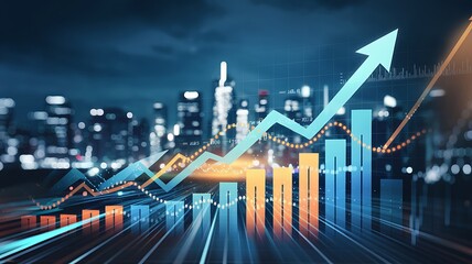 Wall Mural - graph with arrows pointing upwards, symbolizing increasing income or investment returns.