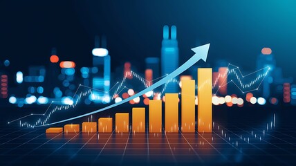 Wall Mural - graph with arrows pointing upwards, symbolizing increasing income or investment returns.