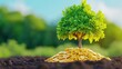 © Nice Seven - A small tree grows atop a mound of coins, symbolizing prosperity and the relationship between nature and wealth.