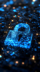 Wall Mural - a captivating glowing padlock icon on a circuit board background