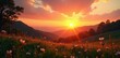 © settapong - Softly glowing sun rises over serene landscape, natural light, sunrise
