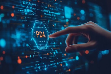 Hand selecting PDA on digital screen.