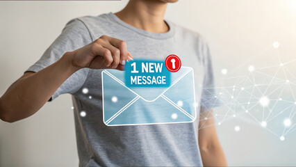 Aufkleber - person interacts with digital email icon, symbolizing new message notifications