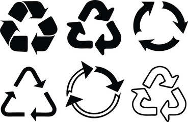 recycle signs. recycle arrow collection. recycling icon set. vector illustration