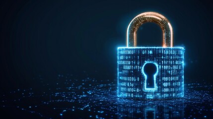 Digital protection padlock with binary code cyber security concept