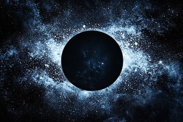 black sphere surrounded by galactic nebula space background, abstract design for creativity