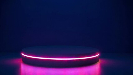 Aufkleber - Round platform with neon pink lighting on dark blue background. Futuristic design concept