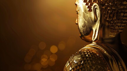 Wall Mural - a close-up of a golden buddha statue, with a blurred golden background.