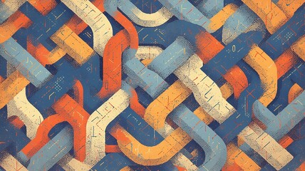 Abstract orange, blue, beige interwoven pipes.  Background texture. Design element