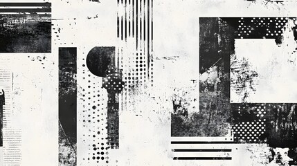 Leinwandbilder - Striking monochrome minimalist abstract digital art composition featuring a dynamic arrangement of geometric shapes lines dots and patterns in a clean contemporary design