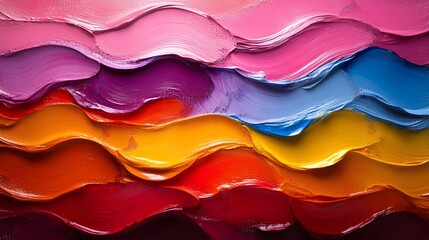 Poster - Vibrant Layered Acrylic Texture with Abstract Gradient Mountain Landscape Backdrop