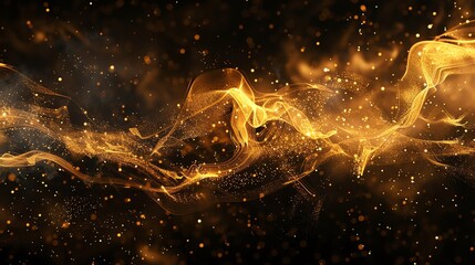 Canvas Print - abstract golden particles swirling on a dark background.